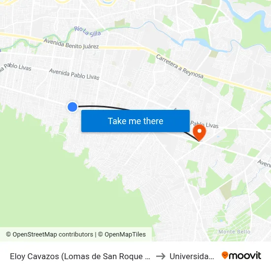 Eloy Cavazos (Lomas de San Roque - Valle Dorado) to Universidad Edec map