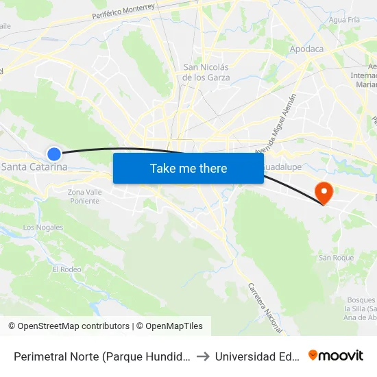 Perimetral Norte (Parque Hundido) to Universidad Edec map