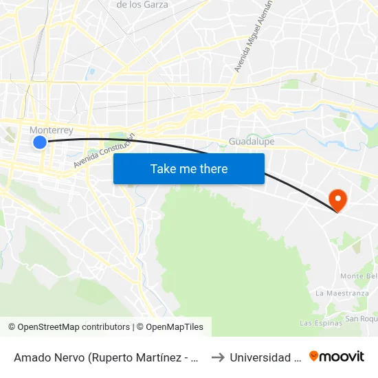 Amado Nervo (Ruperto Martínez - Aramberri) to Universidad Edec map
