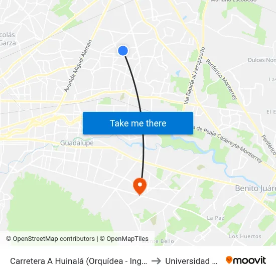 Carretera A Huinalá (Orquídea - Inglaterra) to Universidad Edec map