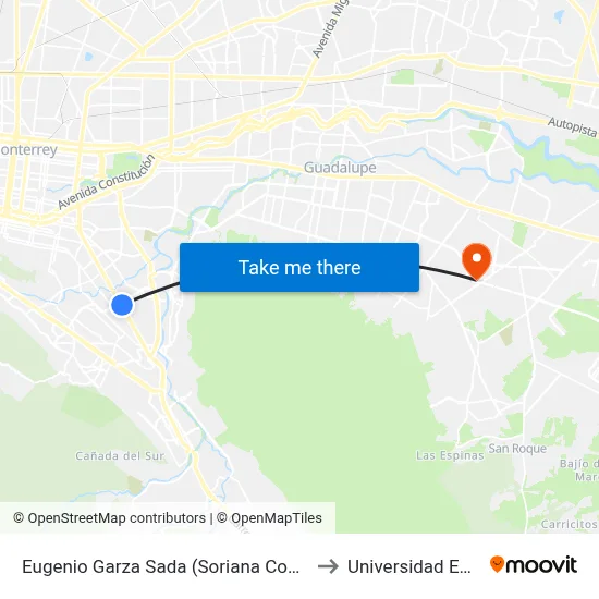 Eugenio Garza Sada (Soriana Contry) to Universidad Edec map