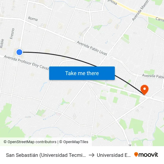 San Sebastián (Universidad Tecmilenio) to Universidad Edec map