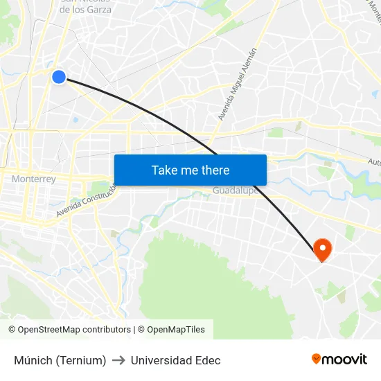 Múnich (Ternium) to Universidad Edec map