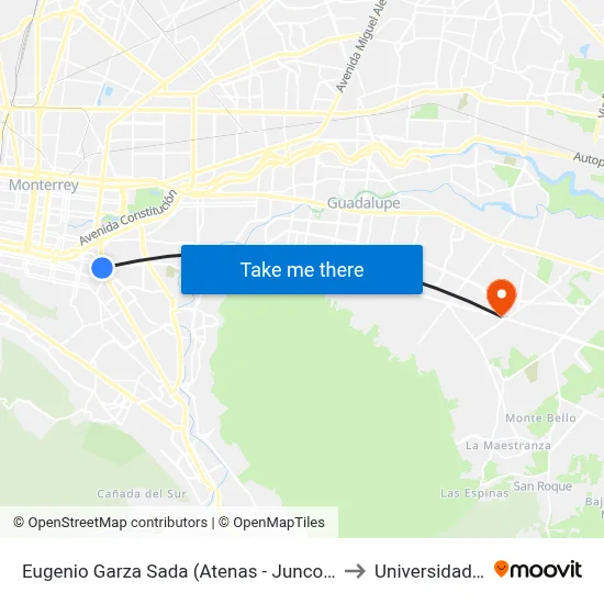 Eugenio Garza Sada (Atenas - Junco de La Vega) to Universidad Edec map