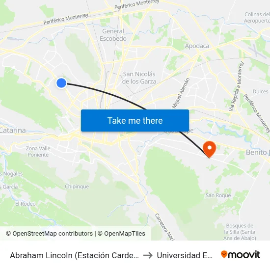 Abraham Lincoln (Estación Cardenal) to Universidad Edec map