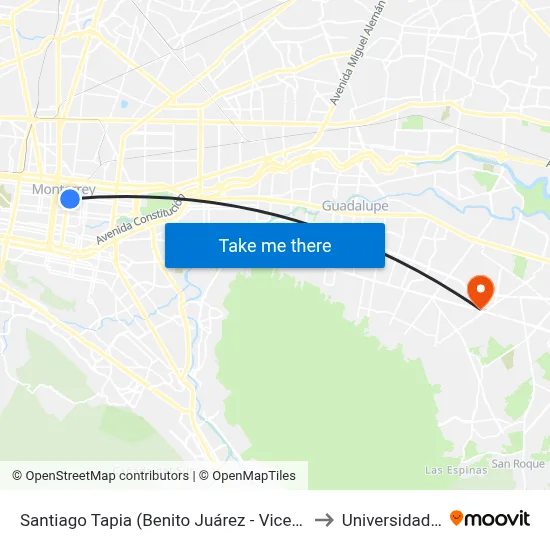 Santiago Tapia (Benito Juárez - Vicente Guerrero) to Universidad Edec map