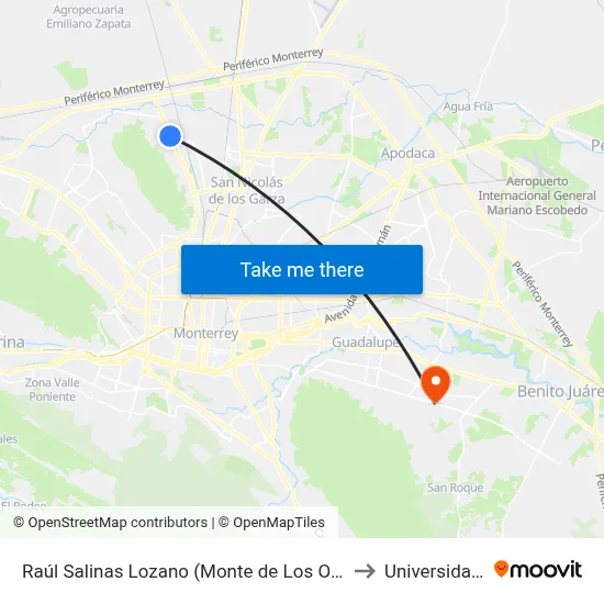 Raúl Salinas Lozano (Monte de Los Olivos - Acueducto) to Universidad Edec map