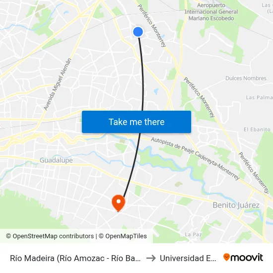 Río Madeira (Río Amozac - Río Balsas) to Universidad Edec map