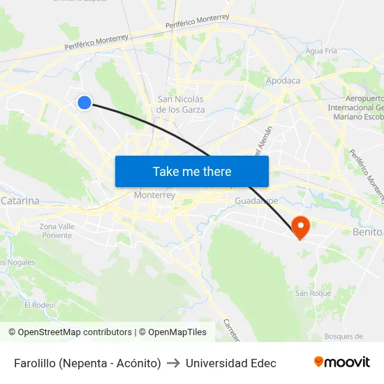 Farolillo (Nepenta - Acónito) to Universidad Edec map