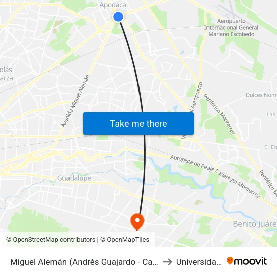 Miguel Alemán (Andrés Guajardo - Carretera A Huinalá) to Universidad Edec map