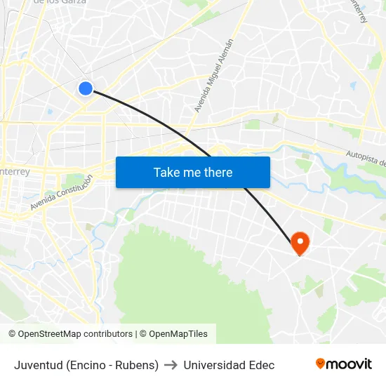 Juventud (Encino - Rubens) to Universidad Edec map