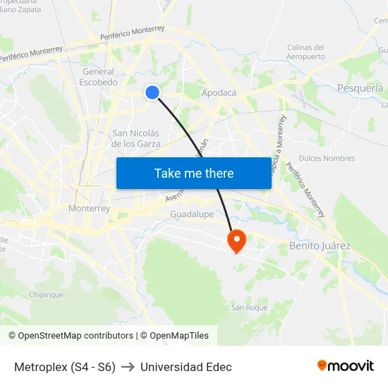 Metroplex (S4 - S6) to Universidad Edec map