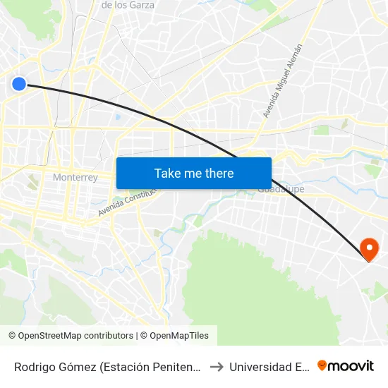 Rodrigo Gómez (Estación Penitenciaría) to Universidad Edec map