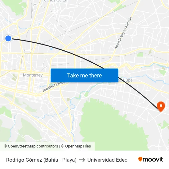 Rodrigo Gómez (Bahía - Playa) to Universidad Edec map
