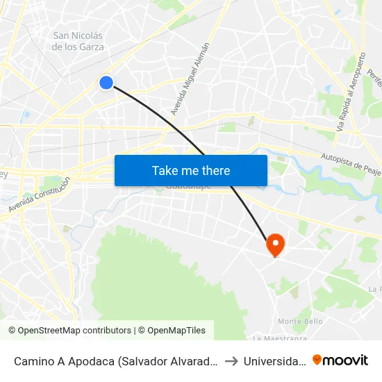 Camino A Apodaca (Salvador Alvarado - Ejército Const.) to Universidad Edec map