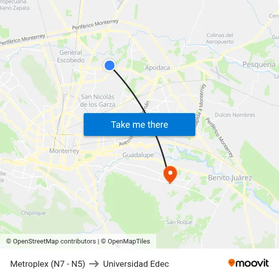 Metroplex (N7 - N5) to Universidad Edec map