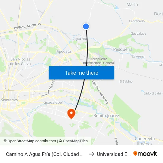 Camino A Agua Fría (Col. Ciudad Natura) to Universidad Edec map