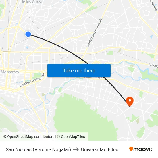San Nicolás (Verdín - Nogalar) to Universidad Edec map