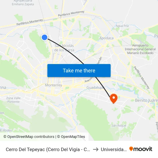 Cerro Del Tepeyac (Cerro Del Vigía - Cerro Del Obispado) to Universidad Edec map