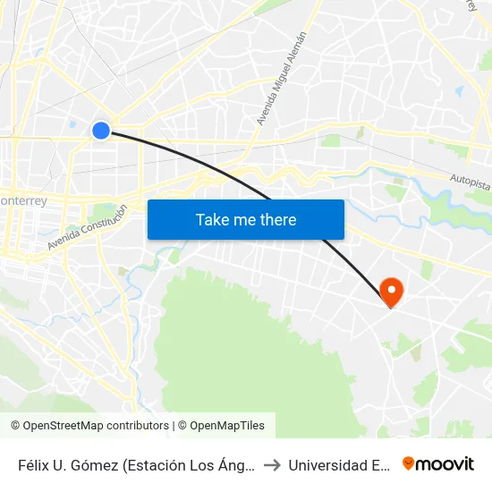 Félix U. Gómez (Estación Los Ángeles) to Universidad Edec map