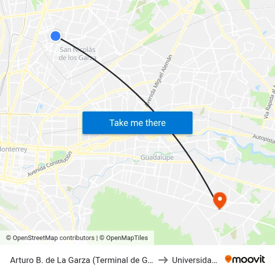 Arturo B. de La Garza (Terminal de Grupo Lazcano) to Universidad Edec map