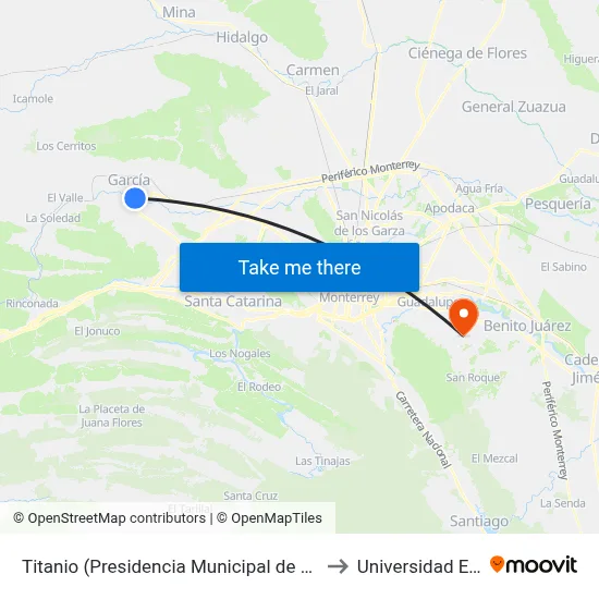 Titanio (Presidencia Municipal de García) to Universidad Edec map