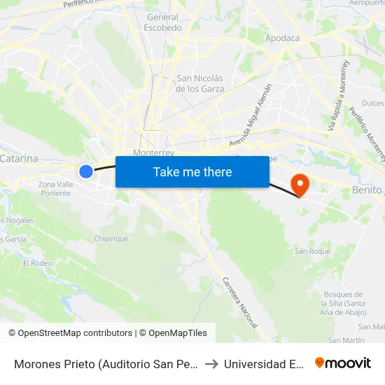 Morones Prieto (Auditorio San Pedro) to Universidad Edec map