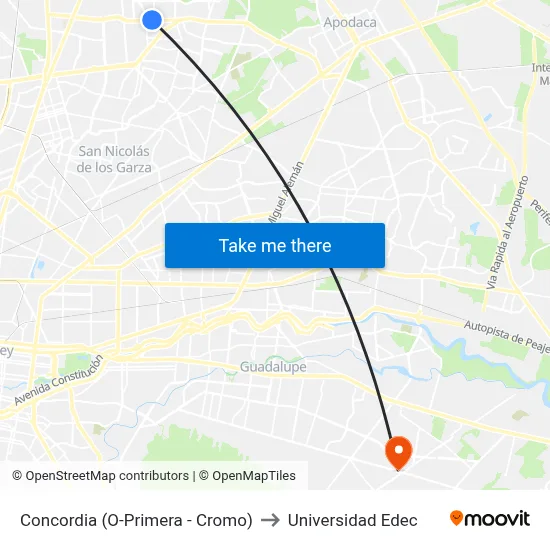 Concordia (O-Primera - Cromo) to Universidad Edec map