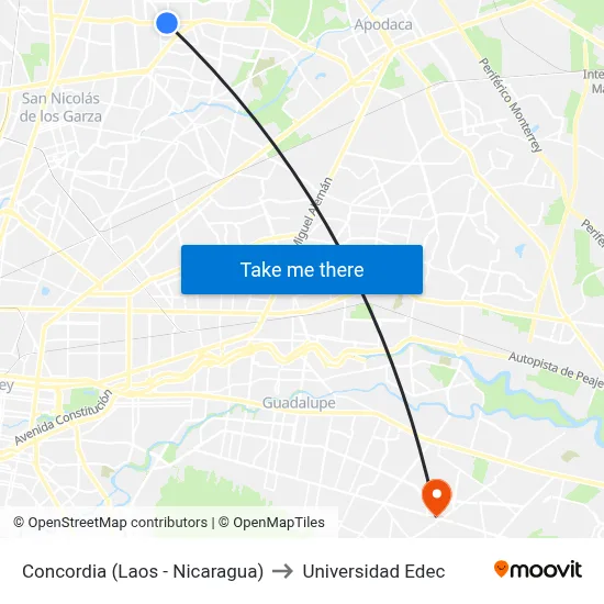 Concordia (Laos - Nicaragua) to Universidad Edec map