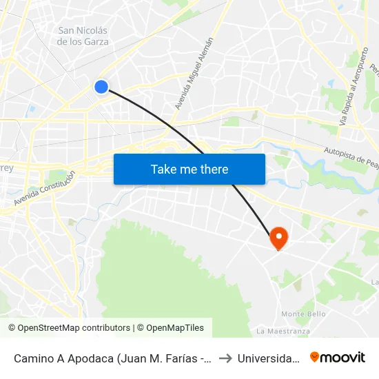Camino A Apodaca (Juan M. Farías - Raúl Murrieta) to Universidad Edec map