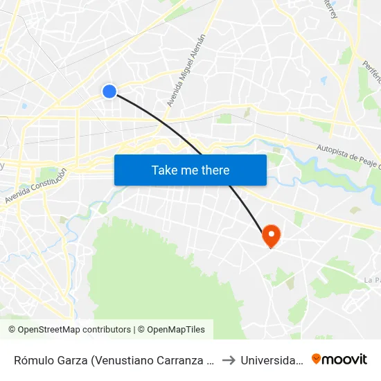 Rómulo Garza (Venustiano Carranza - Ejército Const.) to Universidad Edec map