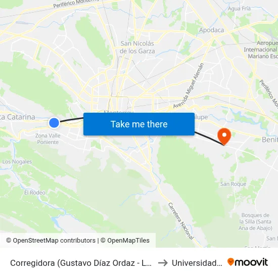 Corregidora (Gustavo Díaz Ordaz - Lucio Blanco) to Universidad Edec map