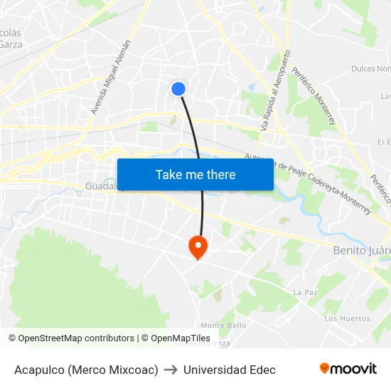 Acapulco (Merco Mixcoac) to Universidad Edec map