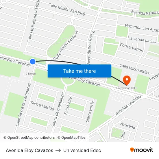 Avenida Eloy Cavazos to Universidad Edec map