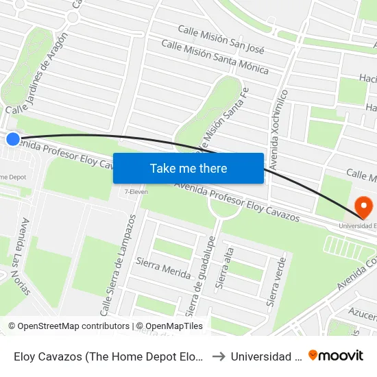 Eloy Cavazos (The Home Depot Eloy Cavazos) to Universidad Edec map