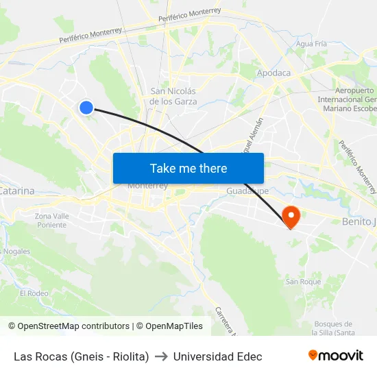 Las Rocas (Gneis - Riolita) to Universidad Edec map