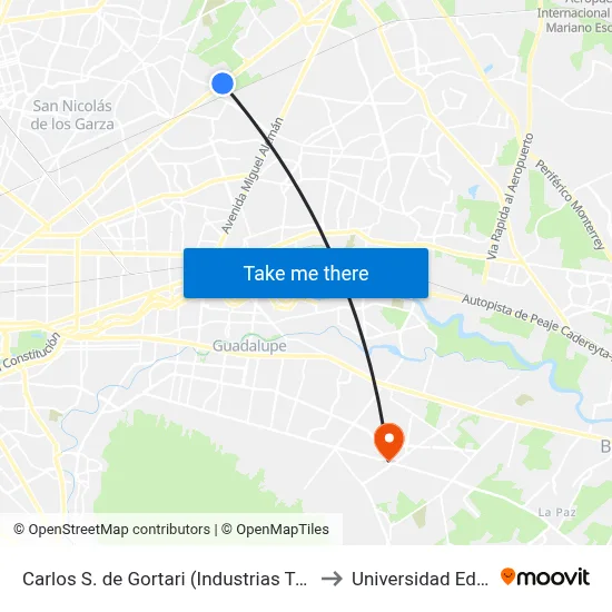 Carlos S. de Gortari (Industrias Tuk) to Universidad Edec map