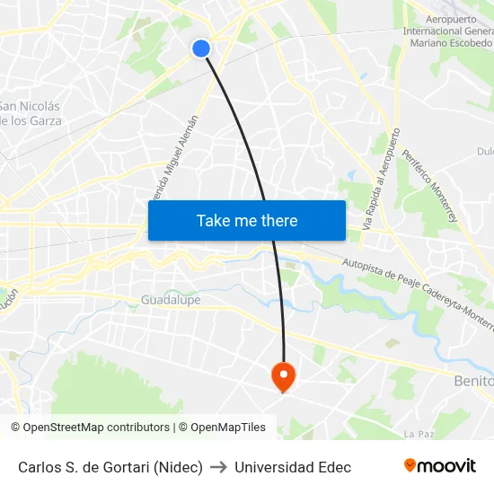 Carlos S. de Gortari (Nidec) to Universidad Edec map