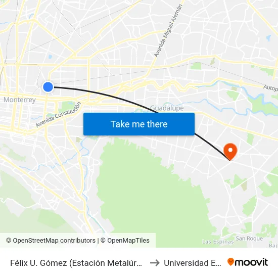 Félix U. Gómez (Estación Metalúrgicos) to Universidad Edec map