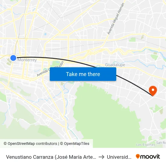 Venustiano Carranza (José María Arteaga - Carlos Salazar) to Universidad Edec map