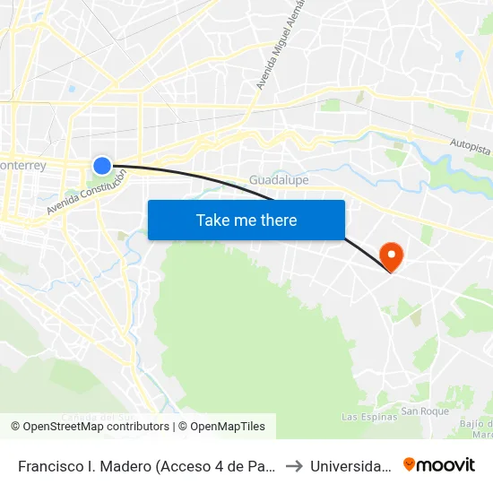Francisco I. Madero (Acceso 4 de Parque Fundidora) to Universidad Edec map