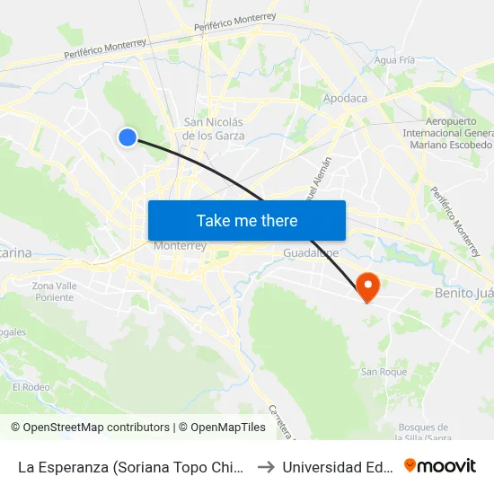 La Esperanza (Soriana Topo Chico) to Universidad Edec map