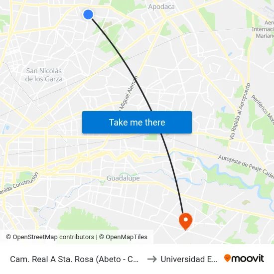 Cam. Real A Sta. Rosa (Abeto - Chopo) to Universidad Edec map