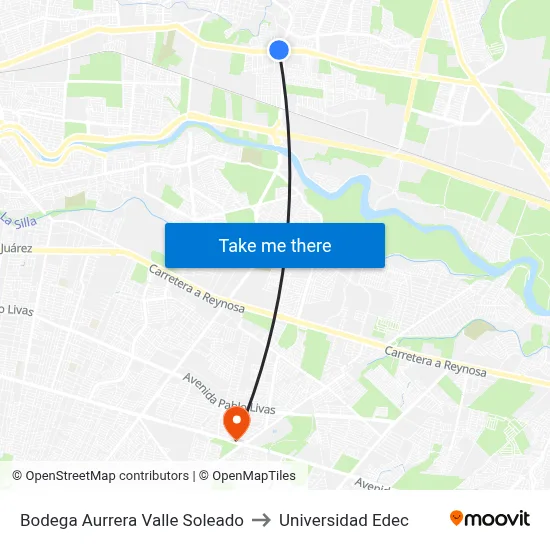 Bodega Aurrera Valle Soleado to Universidad Edec map