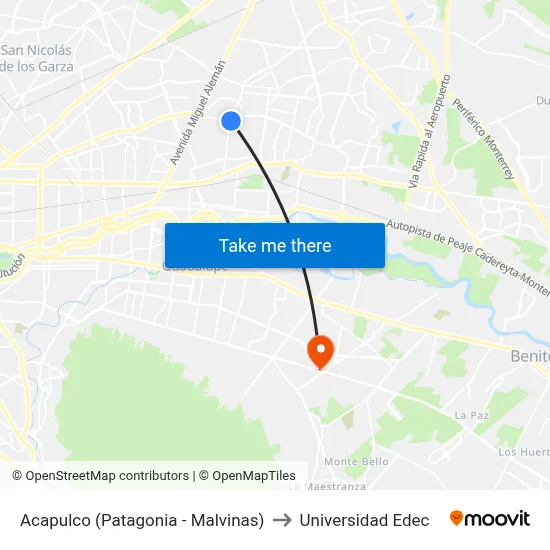 Acapulco (Patagonia - Malvinas) to Universidad Edec map