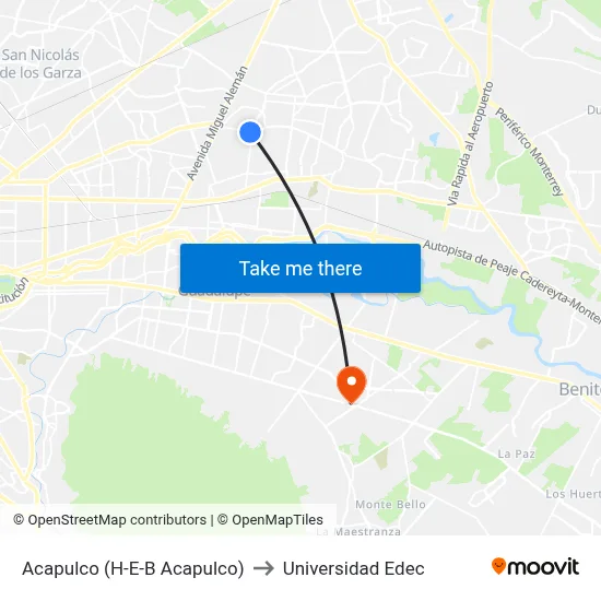 Acapulco (H-E-B Acapulco) to Universidad Edec map