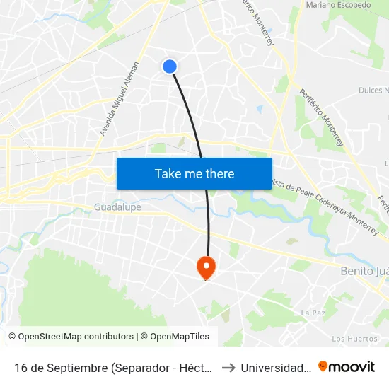 16 de Septiembre (Separador - Héctor Caballero) to Universidad Edec map