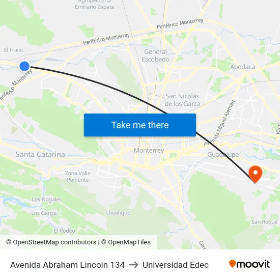 Avenida Abraham Lincoln 134 to Universidad Edec map