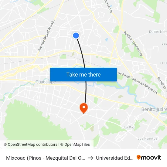 Mixcoac (Pinos - Mezquital Del Oro) to Universidad Edec map