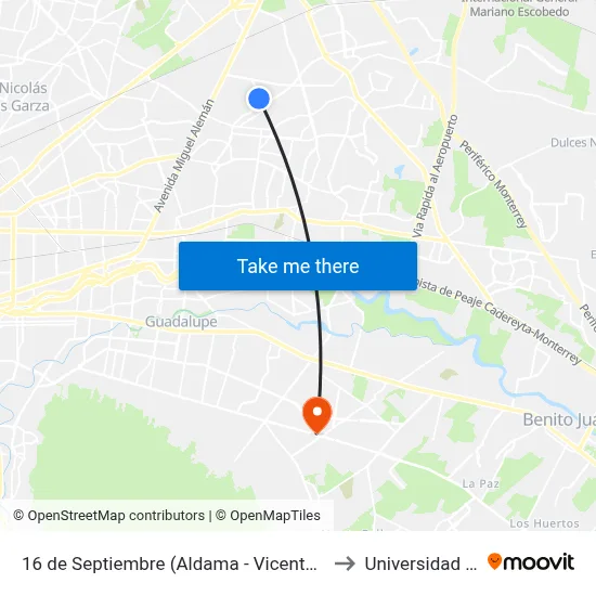 16 de Septiembre (Aldama - Vicente Guerrero) to Universidad Edec map
